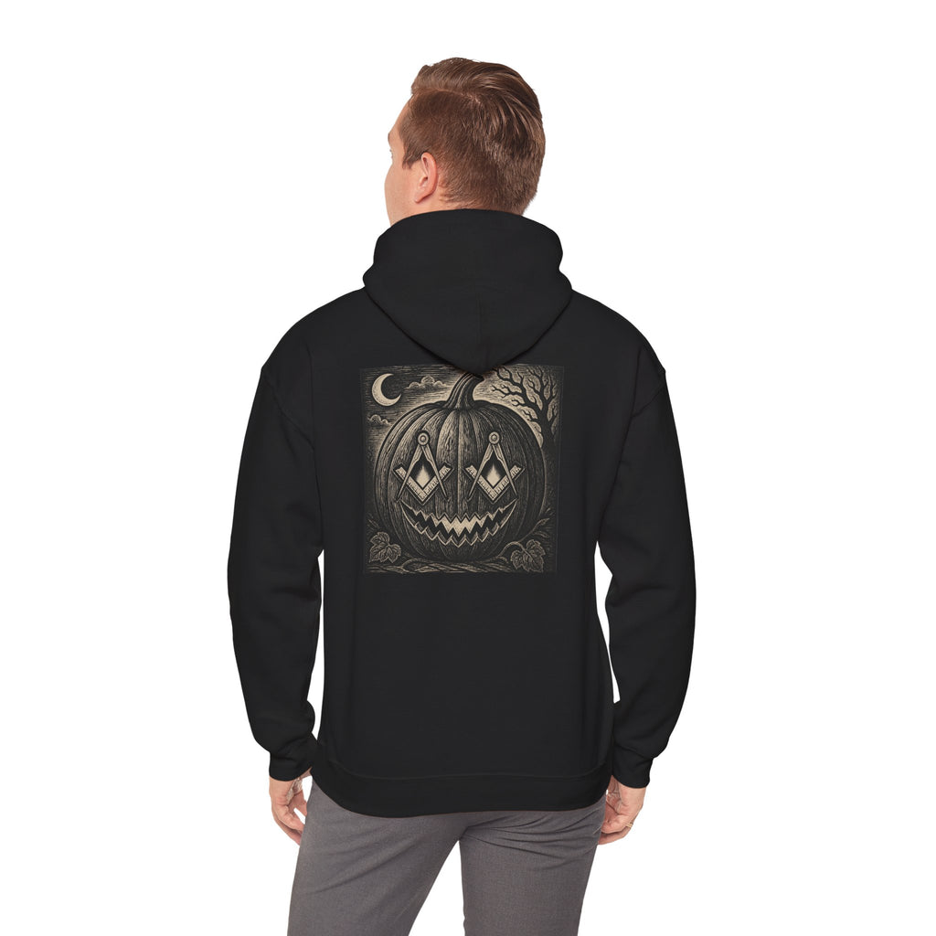 Light Font- Masonic Vintage Jack-o'-Lantern Hoodie | Spooky Pumpkin Moon Halloween